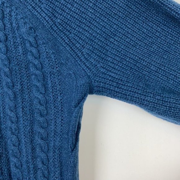 J.Crew S Teal Cardigan Cable Knit Faux Leather Buttons Lambs Wool - Picture 8 of 16